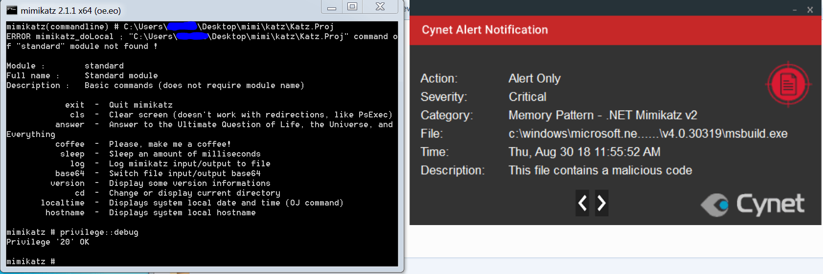mimikatz 221 detection and alert by cynet360
